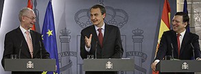 Zapatero, Van Rompuy y Barroso se conjuran para encarar unidos la crisis Zapatero, Van Rompuy y Barroso se conjuran para encarar unidos la crisis