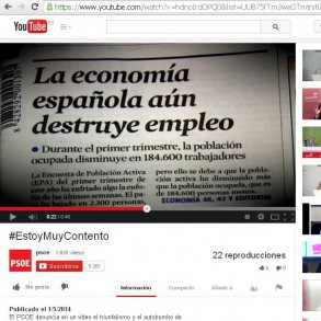 El PSOE critica en un nuevo vídeo que Rajoy y Cañete estén contentos con las El PSOE critica en un nuevo vídeo que Rajoy y Cañete estén contentos con las cifras del paro de la última EPA y la caída histórica de la población activa