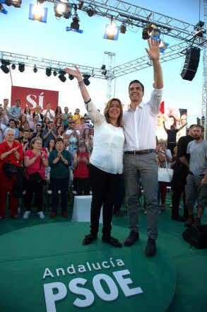 Pedro Sánchez denuncia que "en el PP todo es en B, y Rajoy es presidente de un Pedro Sánchez y Susana Díaz, en Granada 230416